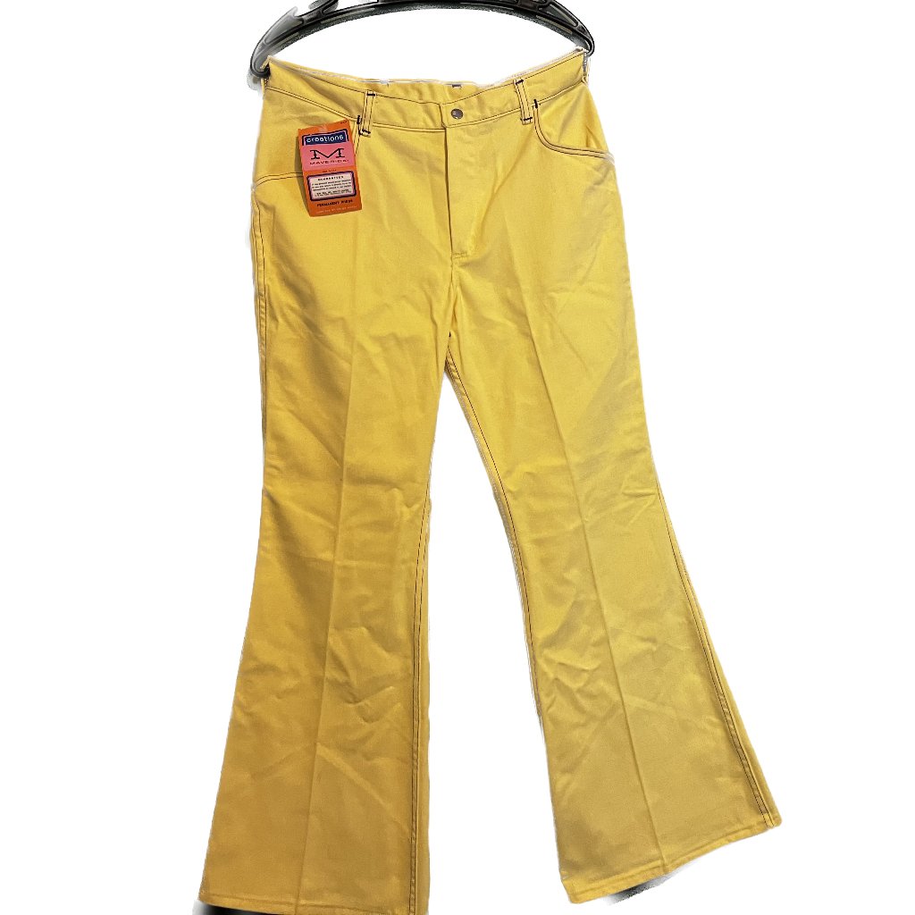 Rare Vintage 1970s Nwt Bright Yellow Bell Bottoms